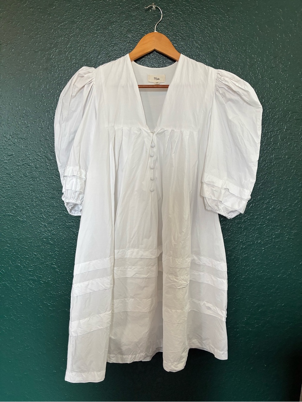 White Puff Sleeve Button Front Mini Dress Mable Size:S